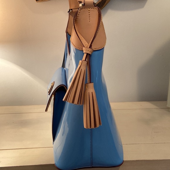 Dooney & Bourke Handbag Patent Leather Hobo Shoulder Denim Blue - Picture 3 of 16